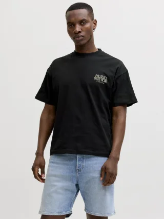 JACK&JONES - JORCOTEDAZUR PHOTOBACK TEE SS CN Black - Gr. - XL