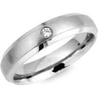 Unique Fingerring Unique Ring Edelstahl matt, polierte Kanten, 5mm, Zirkonia R9150cz