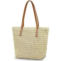 LuxusKollektion Strandtasche Strohtasche Damen groß, Stroh Handtasche mit Reißverschluss und