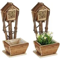 relaxdays Insektenhotel Bienenhotel mit Blumentopf 2er Set, (2-St)