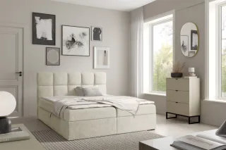 Boxspringbett Schlafzimmerbett PAROZO PREMIUM 180x200cm Stoff Coral Ecru