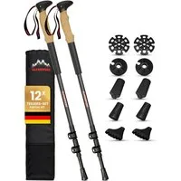 Alpenwert Wanderstöcke Teleskop Trekkingstöcke Nordic Walking Stöcke - Korkgriff zum Wandern (Premium Stöcke, Komplett Set 12 Teile), Wanderstöcke, ultraleicht, mit ergonomischen Korkgriffen