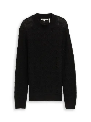 Denim Tom Tailor - Strickpullover mit Stehkragen deep black - Gr. - S