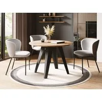 WFL GROUP Esstisch Glory ausziehbar rund industrial mit schwarzen Metallgestell (MADE IN EU, erhältlich in zwei Größen – 90/100 cm, ausziehbar auf 130/140 cm), platzsparender Tisch für kleine Küche, Esszimmer oder Wohnzimmer
