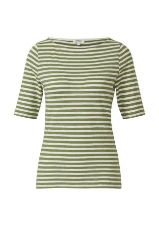 s.Oliver Red Label - Gestreiftes T-Shirt im Slim Fit mit Flammgarnstruktur grün/weiß - Gr. - 44