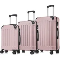 YONSLY Kofferset Reisekoffer Trolley Hartschale aus ABS für Urlaubs- und Familienreisen, 4 Rollen, (3er Set, 3 tlg., M-L-XL), mit Zahlenschloss, 360° Doppelrollen und ergonomischem Gummigriff