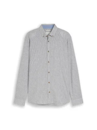 Tom Tailor - Regular Fit Hemd mit Leinenanteil leaf green small stripe - Gr. - XL