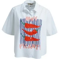 Smith & Soul Blusenshirt weiß,Casual,Baumwolle,Fotoprint,Hemdblusenkragen,Kurz,Boxy Fit