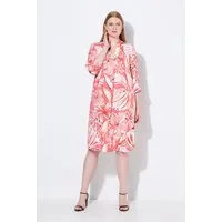 Ulla Popken Midikleid Kleid Blätter A-Linie Stehkragen 3/4-Arm