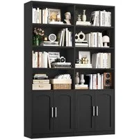 Homfa Bücherregal Standregal Büroregal Bücherschrank, mit 8 offenen Fächern und 4 Türen, Holz, 115x27x185,5 cm
