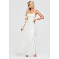 OMBRE Abendkleid Damen Abendkleid mit A-Linie und Spaghetti-Trägern Ecru S (kein Set, 1-tlg) maxi Kleid