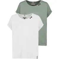 SUBLEVEL T-Shirt Gestreiftes mit Rundhalsausschnitt aus Baumwolle für Damen (2-tlg) Modal nachhaltig Regular Fit Rundhals Kurzarm unifarben