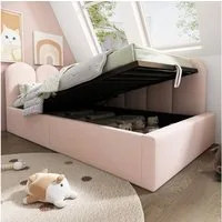 Odikalo Stauraumbett Kinderbett Polsterbett Tagesbett Schlafsofa Samt 90x190/200 Beige/Rosa