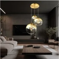 GLOBO LIGHTING LED Pendelleuchte, Leuchtmittel inklusive, Warmweiß, LED Hängelampe Pendelleuchte Glas 3 flammig goldfarben Glaskugel