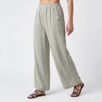 OriginalYou Marlene-Hose Damen Sommerhose Wide Leg Freizeithose Elastikbund Knopfdetails erhältlich in Größe 36 bis 46, leicht transparenter Sommerlook