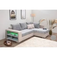 COLLECTION AB Ecksofa John L-Form, B: 226 cm, Schlaffunktion, Bettkasten, Regalelement, Licht & 2 Zierkissen