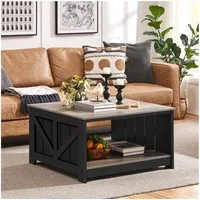 Yaheetech Couchtisch 80 x 80 x 45 cm, Kaffeetisch Quadratischer Sofatisch mit Ablagefach