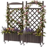 COMHOMA Blumenkasten Rankgitter Pflanzkasten mit Rollen, Holz Hochbeet mit Spalier (2 ST., 2 St., Farbe und Menge sind optional), wetterbeständiger Pflanzenkübel mit Drainagelöchern