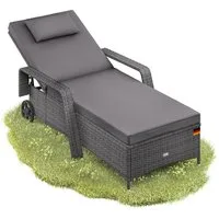 Casaria Gartenliege, 165kg Belastbar 7cm Auflage mit Rollen Sonnenliege 5fach verstellbar