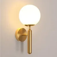Riserva Wandleuchte Goldene Wandleuchte mit Milchglas-Kugel, 15cm, E27, für Flur