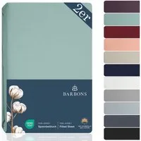 BARBONS Spannbettlaken Jersey 2er Bettlaken, 145 g/m² Spannbetttuch, bis zu 25cm Höhe, Topper, 100% Baumwolle, Gummizug: rundum, (2 Stück), Rundgummi, Atmungsaktiv