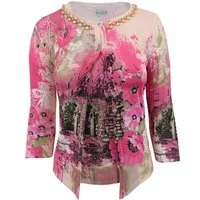 Passioni Cardigan Twinset mit Blumen- und Szenendruck in Rosa und Schwarz