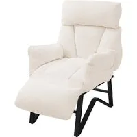 ML-DESIGN Loungesessel Wohnzimmersessel mit Armlehnen Fußablage Seitentaschen Lesesessel, Beige Sessel Fernsehsessel verstellbar Relaxsessel Leinen Ruhesessel