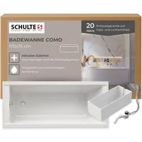 Schulte Badewanne Rechteck Como, 170x75 cm Sanitäracryl Weiß Komplett-Set mit Wannenträger und Ablauf