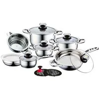 CS Koch-Systeme Topf-Set Aurich, Edelstahl (Set, 16-tlg., Bratentopf 16/20/24cm, Stieltopf 16cm, Pfanne 24cm, Einsatz, Schüssel), 16-teilig, Induktion