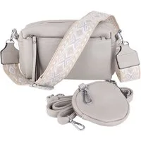 MIRROSI Umhängetasche Damen, Veganleder Crossbody Tasche Bag, Schultertasche (inkl. 1 Münzbeutel und 2 Wechselgurte, 19x14x8cm (BXHXT), gemusterten & verstellbaren Schulterriemen