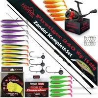 Paradox Fishing Spinnrute Zander Komplett Set Firetiger Spinnrute 15-35g + 3000 Infinity Rolle, (Rute + 3000 Rolle + Köderset), Komplett-Starterset