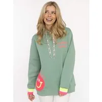 Zwillingsherz Hoodie "Always Happy" Smiley aus Frottee, Neon-Details, Kapuze, Langarm
