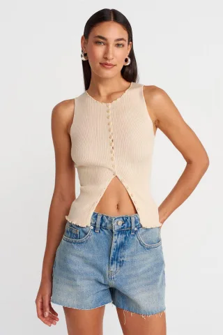 Ärmelloser Rippstrick-Button-Cardigan