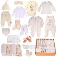 La Bortini Erstausstattungspaket Baby Paket Set 21Teile Strampler Hemdchen Shirt Strumpfhose Hose Body (Spar-Set, Socken, Füßlinge, Spucktücher, Flanell-Tücher, Lätzchen, Shirts) für Mädchen, in ecry weiß, 44 50 56 62 68