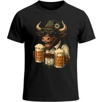 MoonWorks Print-Shirt Herren T-Shirt für das Oktoberfest Ochse Trachtenlook Maßkrüge Bier mit Print