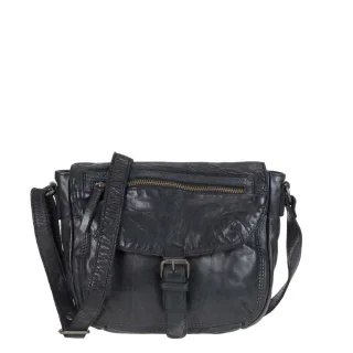 Schultertasche Damen viele Reißverschlussfächer Leder schwarz 28x21x6cm | Bear Design Mattea. Funktionale Umhängetasche für Damen mit A5-Format.