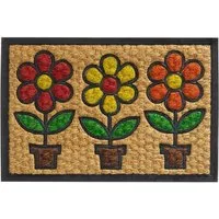 matches21 HOME & HOBBY Fußmatte Kokosmatte bunte Blumentöpfe als aussen Sauberlaufmatte, rechteckig, Höhe: 10 mm, Rutschfeste Kokos-Türmatte als Outdoor Schmutzfangmatte 40x60 cm