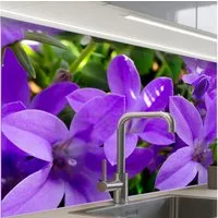 KitchenYeah Küchenrückwand Muster selbstklebend (keine Folie) Blumen - Lila - Natur, (1-tlg), Spritzschutz, Küche, Rückwand, Küchenwand, Küchenfront, 30x20 cm