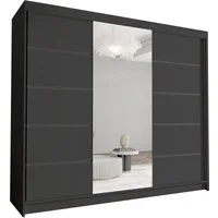 Sofnet Kleiderschrank Davos VI (mit Spiegel, Schiebetüren und Kleiderstange) Schwebetürenschrank mit 3 Türen, Schiebetürenschrank - 250x215x58 cm