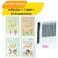 MaajeeKuto Notizbuch 4 MAGISCHE ÜBUNGSHEFTE INKL.10 ERSATZMINEN FÜR KINDER-WIEDERVERWENDBAR, sank magic book