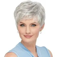 LuxusKollektion Echthaarperücke Perücke Pixie Schnitt menschliches Haar Damen Kurzhaar Pony Silberweiß