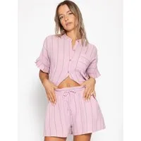 SASSYCLASSY Shorts Gestreifte Musselin Shorts Damen Shorts aus Baumwoll-Musselin mit Gummibund und Eingriffstaschen rosa