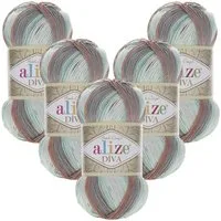 Alize 5 x ALIZE Diva Batik 5550 Häkelwolle, 350 m, Häkelgarn,Seideneffekt,Handstrickgarn