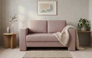 BRUNO Schlafsofa 120cm in Pink Blush Rosa | Kubus | stabiles Massivholz & Boxspringkomfort