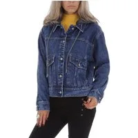 Ital-Design Jeansjacke Damen Freizeit Kapuze (abnehmbar) Jeansjacke in Blau