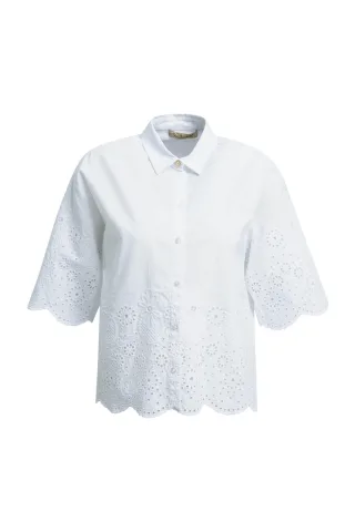 Smith&Soul - Cropped Blouse Broderie Hemline white - Gr. - M
