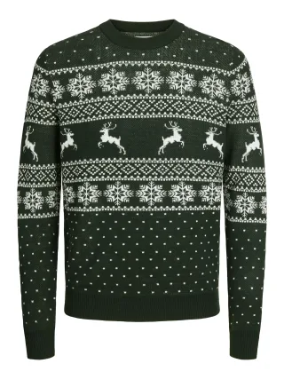 JACK&JONES - JJXMAS GABRIEL KNIT CREW NECK scarab - Gr. - XXL