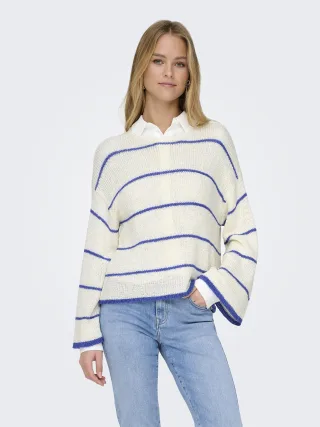 ONLY - ONLGEENA 7/8 STRIPE O-NECK KNT NOOS cloud dancer - Gr. - M