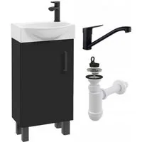 STAMAR Waschbeckenunterschrank Badmöbel Standschrank 40 cm mit Waschbecken Schwarz Armatur Matt Unterschrank stehend Keramik Siphon Set schmal schwarz Armatur