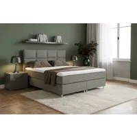 inter Boxspringbett Miami Webstoff mit 7-Zonen Taschenfederkernmatratze und Topper (140x200 cm, Grau mit 7 Zonen Taschenfederkernmatratze und Topper), Taschenfederkern-Komfort, gepolstertes Kopfteil, inklusive Matratze